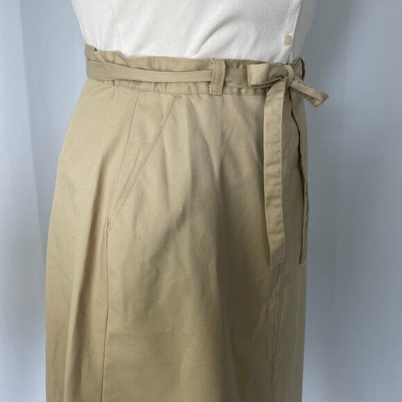 Vintage Wrangler Skirt Size 14 Khaki Tan A Line Midi High Rise Minimalist Retro - Picture 4 of 16